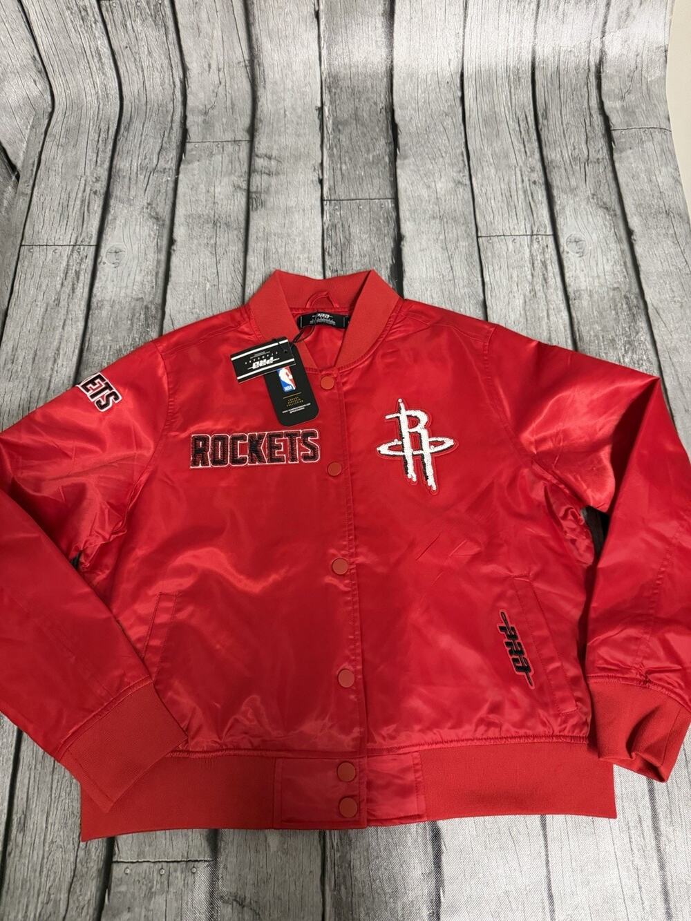 NWT Women’s Pro Standard Houston Rockets Satin Jacket Red Medium Sequin Patches